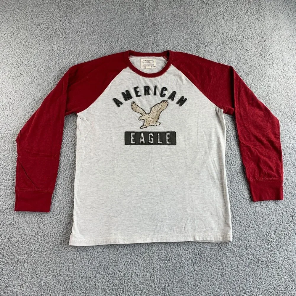 NEW American‎ Eagle T shirt Mens XL Gray Red Vintage Classic Fit Raglan Baseball